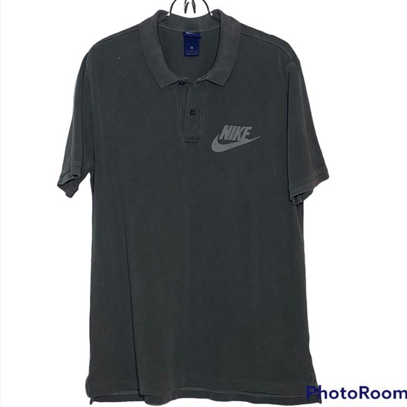 Nike Other - Nike Men's Screen Printed Short Logo Sleeve 2 Button Polo Shirt Heather Grey